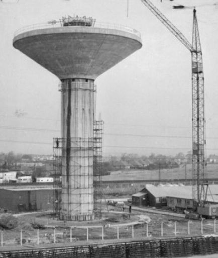 Archive photograph of the Halewood water tower under construction