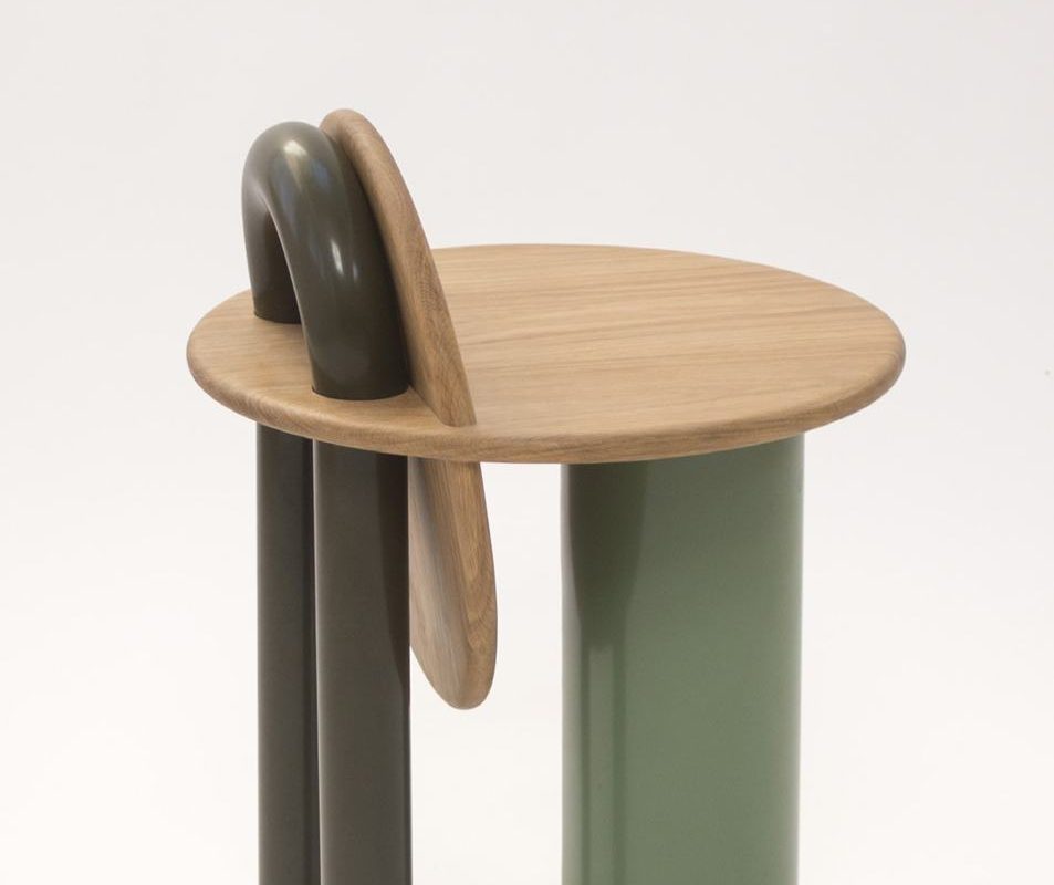 Workshop Stool from behind, showing the looped back leg